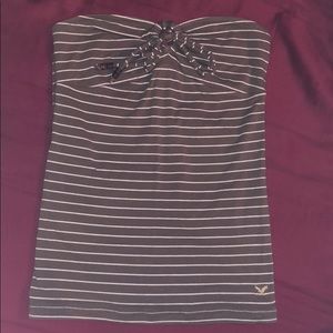 Brown and white striped tube top